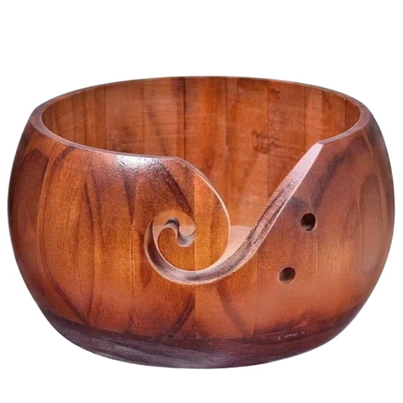 Home Crafting Wooden Yarn Bowl with Holes for Crochet and Knitting, Portable Round Crochet Bowl
