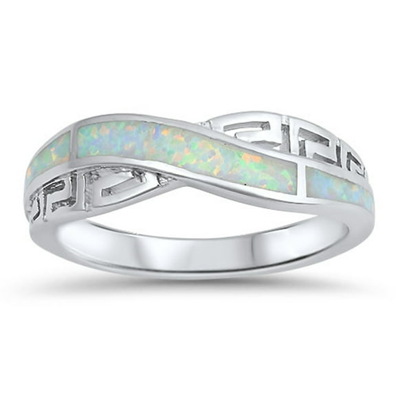 CHOOSE YOUR COLOR Infinity Knot Greek Key White Simulated Opal Ring .925 Sterling Silver Band CZ Female Size 9
