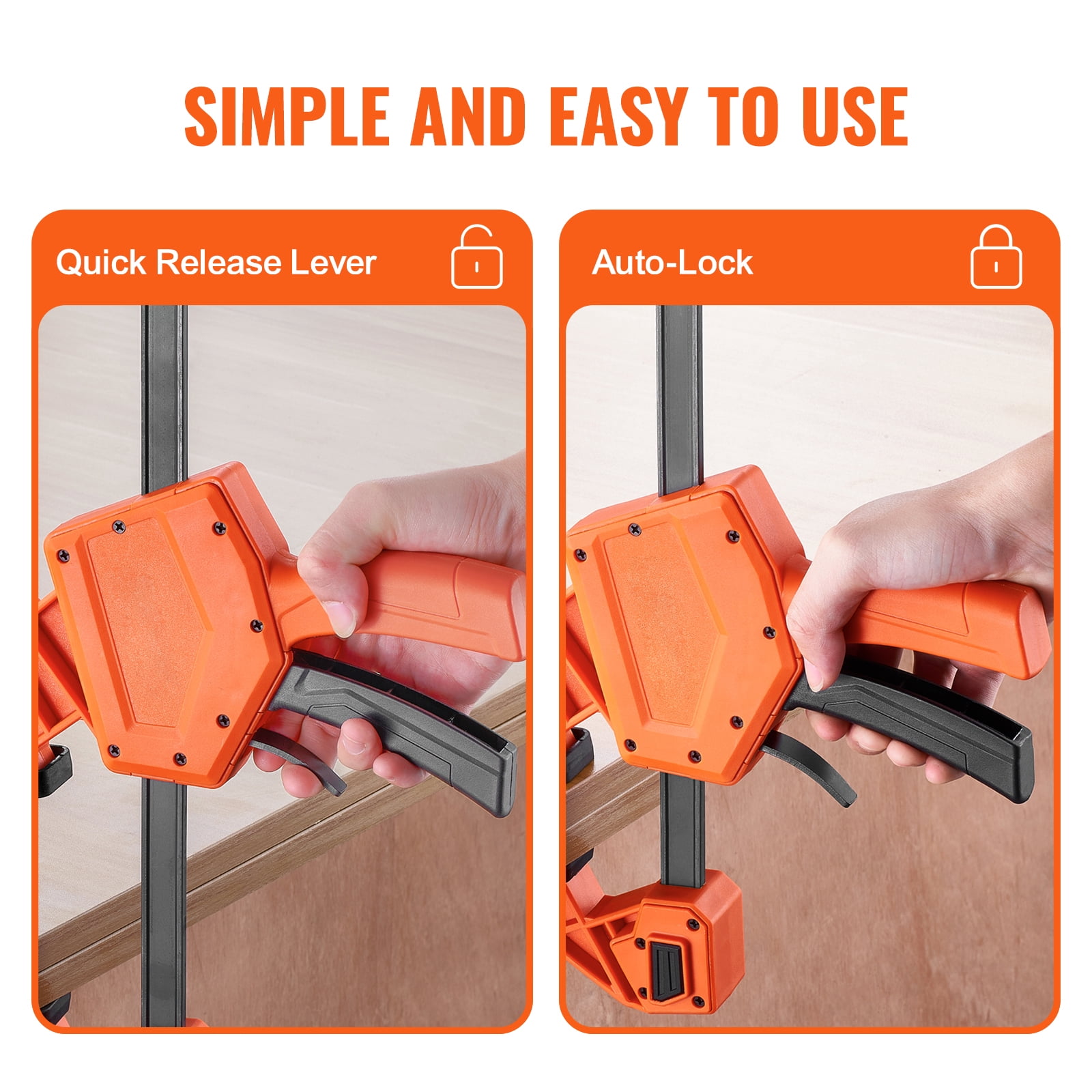 BENTISM Bar Clamps for Woodworking, 2 PCS 12" One-Handed Clamp/Spreader, Quick-Change F Clamp with 300 lbs Load Limit, High-strength Plastic and Carbon Steel, Wood clamps