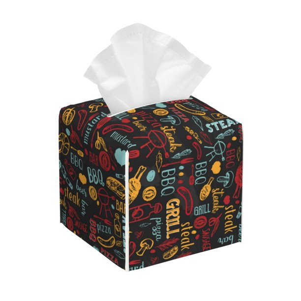 Balery BBQ Barbecue Grill Porta Pañuelos de Cuero con Estampado – Funda Moderna Cuadrada para Caja de Pañuelos, Dispensador 5x5x5''