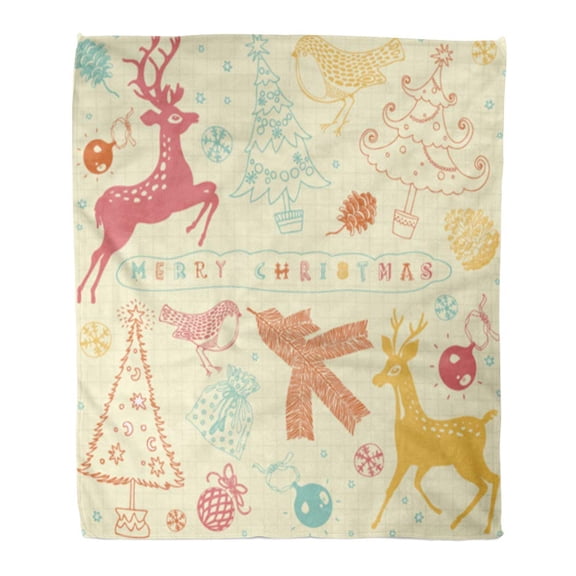 SIDONKU Throw Blanket 50x60 Inches Vintage Christmas Deer Reindeer Retro Holiday Warm Flannel Soft Blanket for Couch Sofa Bed