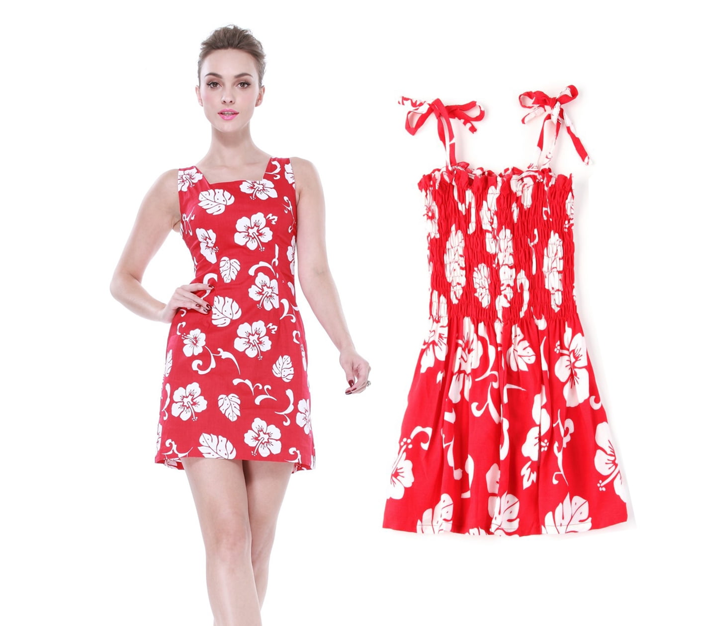red hibiscus dress