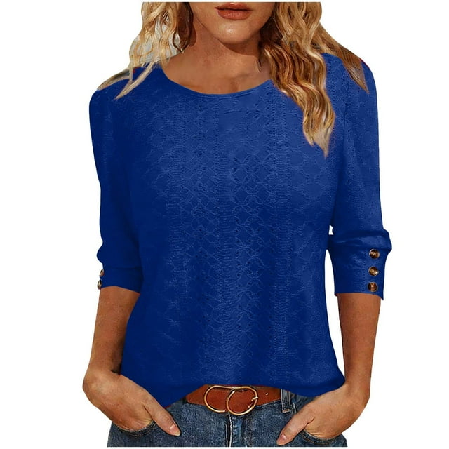 TaTaai Women‘s Victorian Style Button Down Blouse, Three Quarter Sleeve Solid Color Top, Elegant Summer Casual Shirt for Formal Occasions Gift