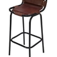 thumbnail image 3 of 31 Inch Bar Height Chair Brown Genuine Leather Upholstery Black Iron Metal Frame - Saltoro Sherpi, 3 of 7