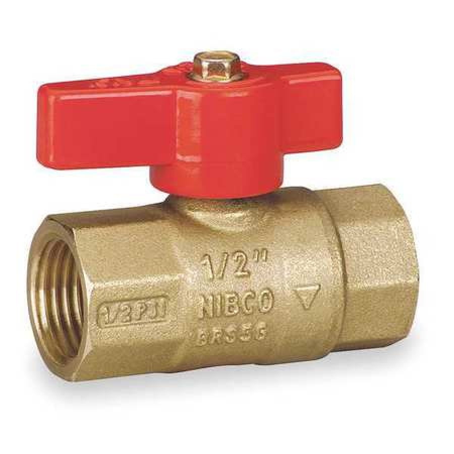 NIBCO GB1A 1/2" FNPT Brass Gas Ball Valve Inline