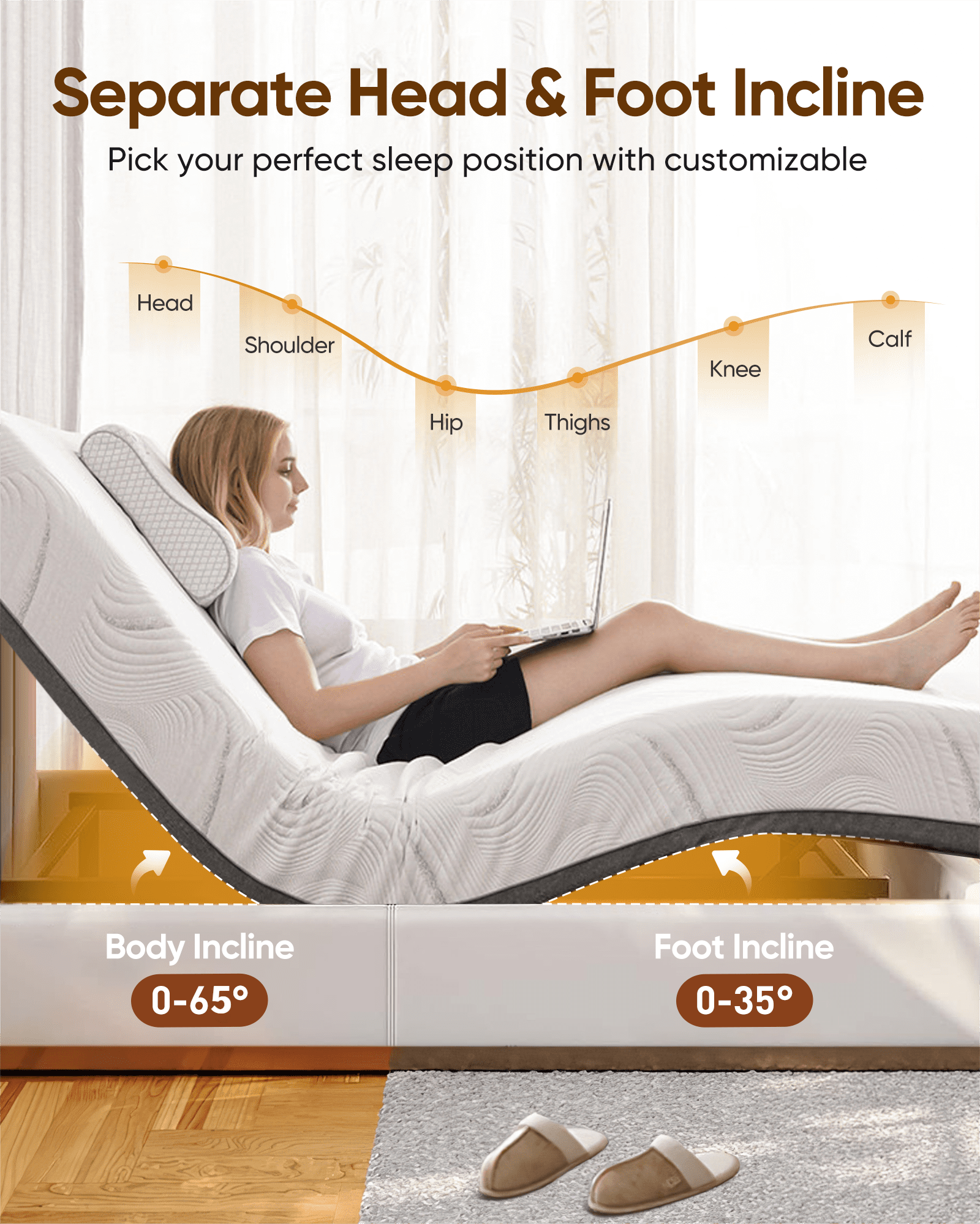 Raffle Pinker Adjustable Bed Frame Twin Size Power Bed Base Frame with Massage,Silent Dual Motors,Head & Foot Incline