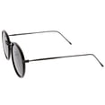thumbnail image 3 of Modern Round Sunglasses Engraved Slim Metal Arms Neutral Color Flat Lens (Black Black / Smoke), 3 of 4