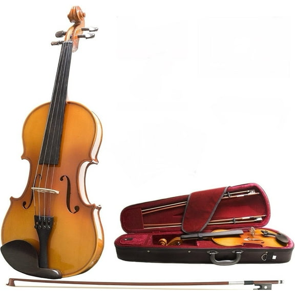 Mendini Acoustic Violin Instrument with Bow, Case 3/4 - Varnish BoxDamaged
