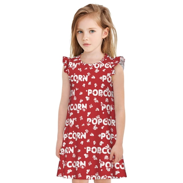 Fotbe Popcorn2 Vestido de Dormir para Niñas de 3 a 10 Años, Mangas Cortas, Estilo Princesa, Pijama Camisón con Mangas Voladas-XX-Large