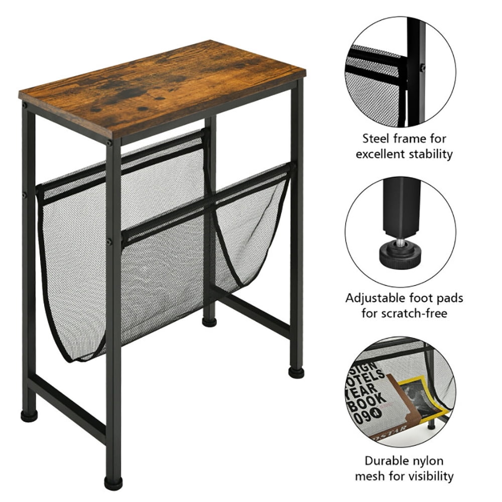 Finihen End Table, Sofa Side Table, Bed Side Table, Narrow End Table with Magazine Holder Sling for Small Space, Living Room, Bedroom, Brown Finihen End Table, Sofa Side Table, Bed Side Table, Narrow End Table with Magazine Holder Sling for Small Space, Living Room, Bedroom, Brown