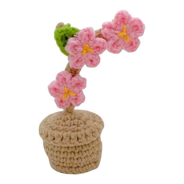 Maceta decorativa de lana tejida a mano con forma de rosa, ideal para el salpicadero del coche, el hogar, la oficina o como elemento decorativo sobre una mesa.