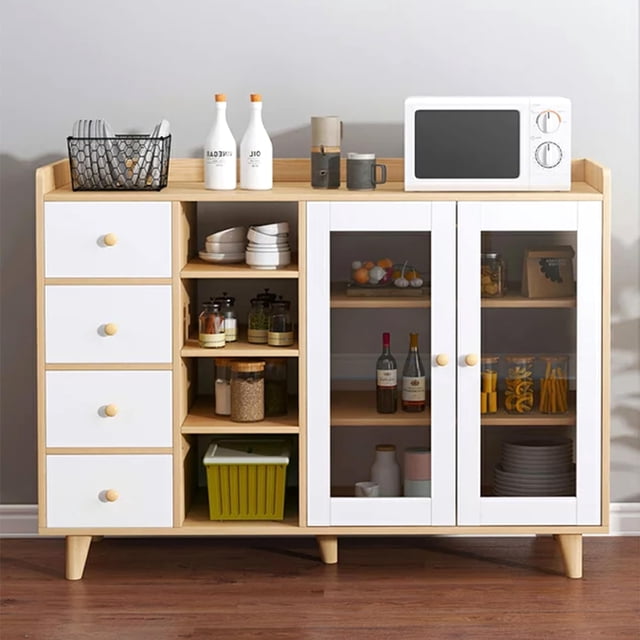 Zocalo Mueble Organizador Multiusos para Cocina, Sala, Comedor u Oficina - Gabinete con 4 Cajones y 2 Puertas, 120x35x90 cm, Blanco