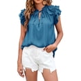 thumbnail image 1 of Sunloudy, camisetas de manga con volantes para mujer, camisetas informales de vendaje sueltas de verano de Color sólido, blusa, ropa de calle Sunloudy  moda, 1 of 4