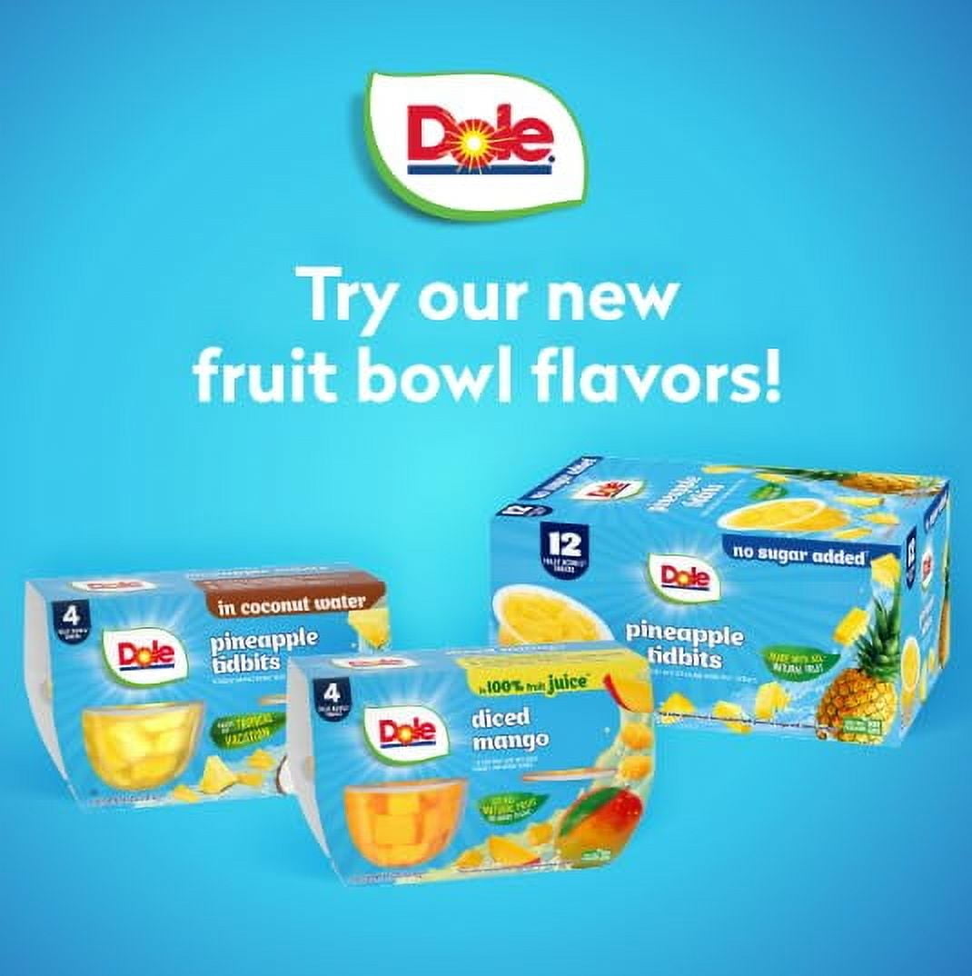 (6 pack) Dole Fruit Bowls Pineapple Tidbits in Coconut Water*, 4 oz Cups (4 Pack)