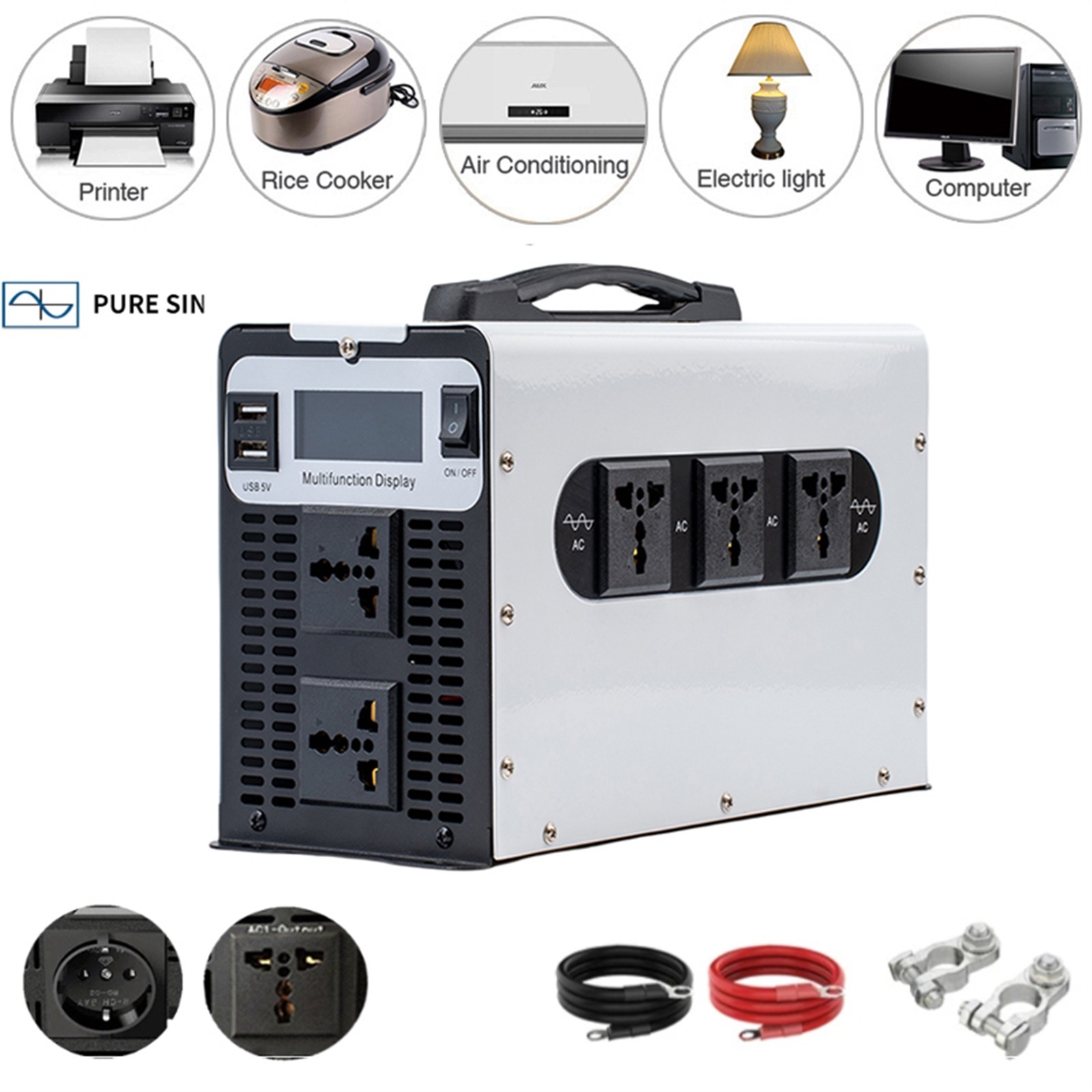 Pure Sine Wae Inerter 5000W/8000W/10000W/12000W Power 12-72 to AC Conerter Solar Car Inerters Off Grid Portable ,Protect Your Appliances