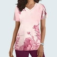 thumbnail image 1 of Liquidation Fatuov Uniformes d'Infirmière pour Femmes avec Poche Imprimé Floral T-Shirts Graphiques d'Été Manches Courtes Col en V Tuniques de Soins Rose, 1 of 5