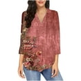 thumbnail image 2 of GuangCheng Womens V Neck Tops Long Sleeve Floral Printed Loose Fit Casual Blouses for Fall, 2 of 6