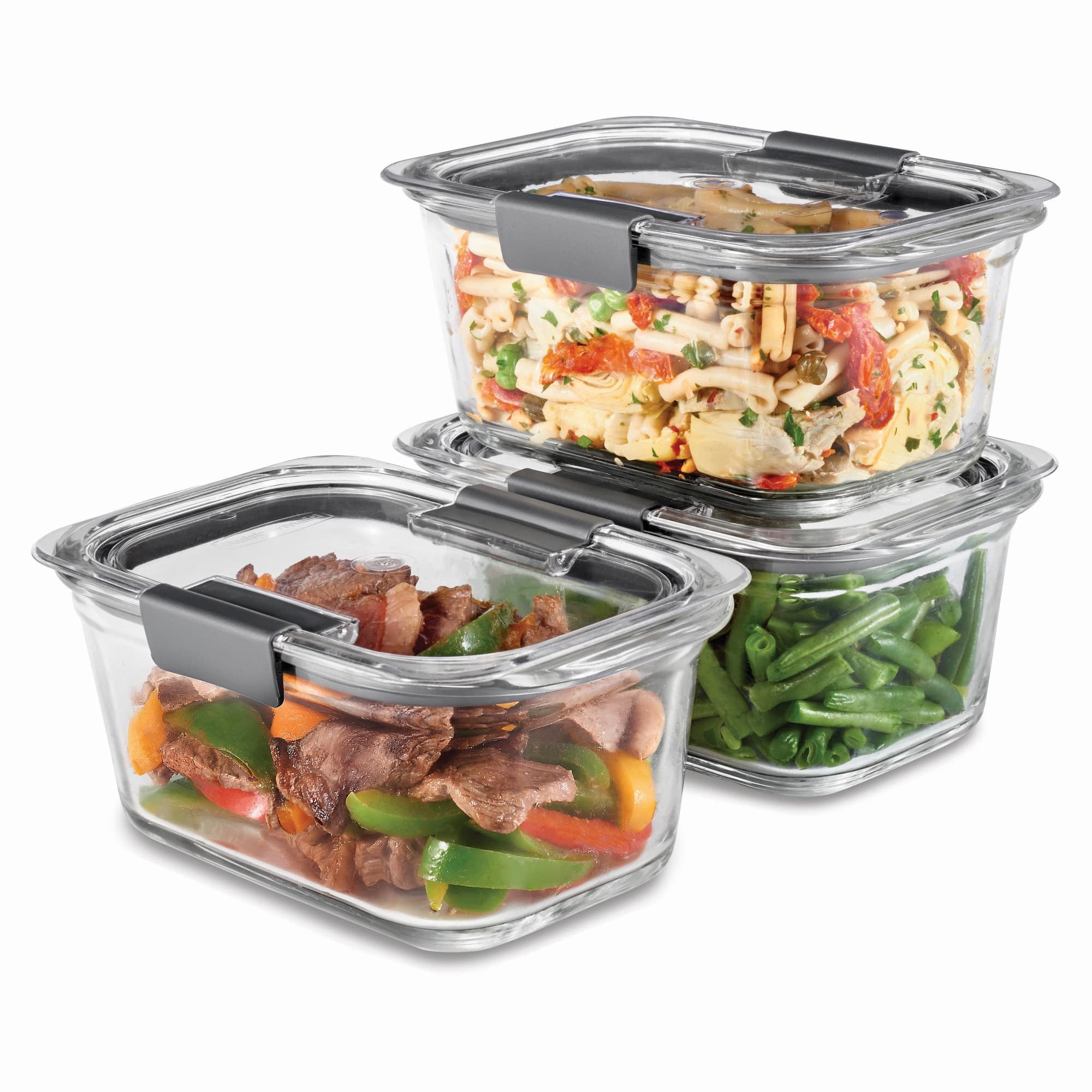 Rubbermaid Brilliance 3-Pack Glass Food Storage Containers, 4.7-Cup, Leak Proof, BPA Free