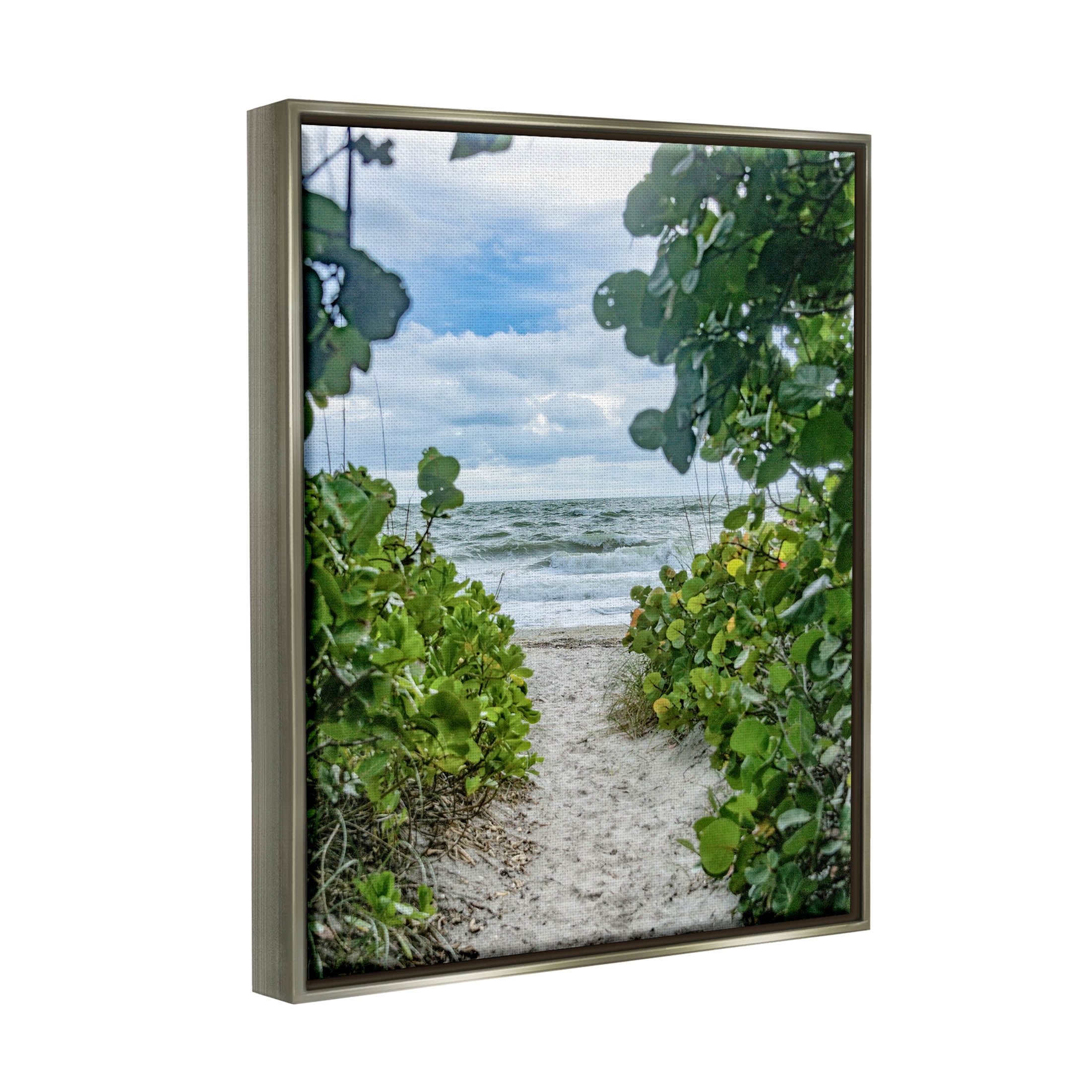 Stupell Industries Overhanging Beach Greenery Plants Path Photograph Luster Gray Floating Framed Canvas Print Wall Art, Design by Mary Lou Photography