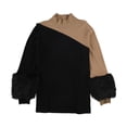 thumbnail image 1 of Alfani Womens Colorblocked Faux-Fur Cuffs Pullover Sweater, Beige, Large, 1 of 2