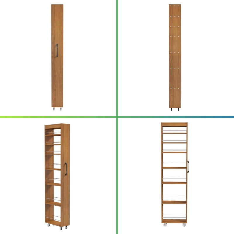 71''H 7-Tier Pull-Out Storage Shelf Cabinet with Wheels, Kitchen Rolling Storage Rack Cart for Narrow Spaces