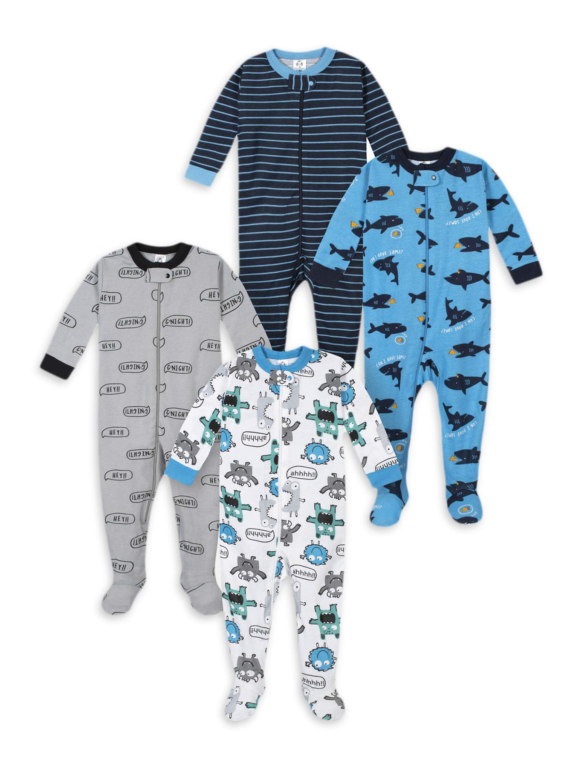 Gerber Baby Boys Snug Fit Cotton Footed OnePiece Pajamas, 4Pack