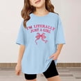 thumbnail image 2 of Gbsyewxs Shirts For Girls Crew Neck Short Sleeve Letter Bow Print Casual Summer Toddler Girls Tees Blue Size 12-24 Months, 2 of 4