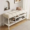 thumbnail image 3 of Muebles de lujo, taburete para cambiar zapatos, Zapatero de entrada, armario de almacenamiento de zapatos nórdico ligero, estante de Metal de viento crema, banco bajo, 3 of 3