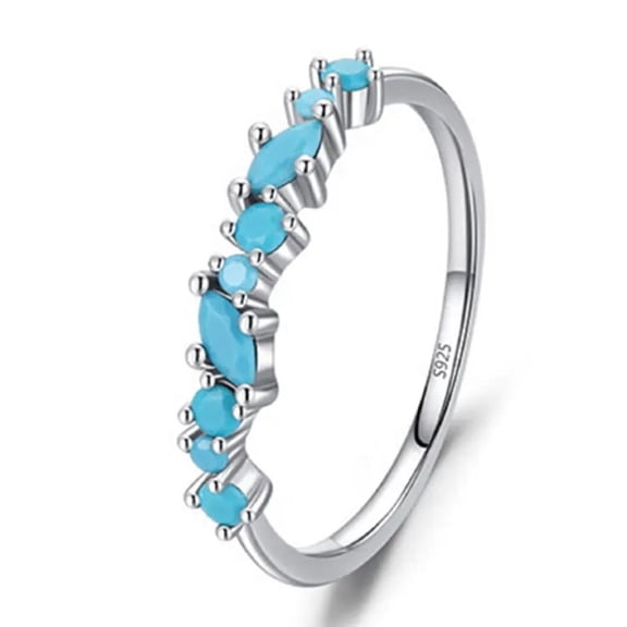 Marquise and Round Cut Lab-Created Turquoise Half Eternity Prong-Set Wedding Band Ring in 925 Sterling Silver – Elegant Jewelry for Women