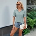 thumbnail image 6 of Womens Dressy Casual Blouses Shirts Lapel Neck Business Casual Summer Tops Dark Green S, 6 of 9