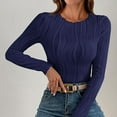 thumbnail image 5 of Miluxas Women Long Sleeve Round-Neck Blouses Shirts Casual Textured Slim - Fitting Fashion Stretch Knit Top Navy XL(XL), 5 of 5