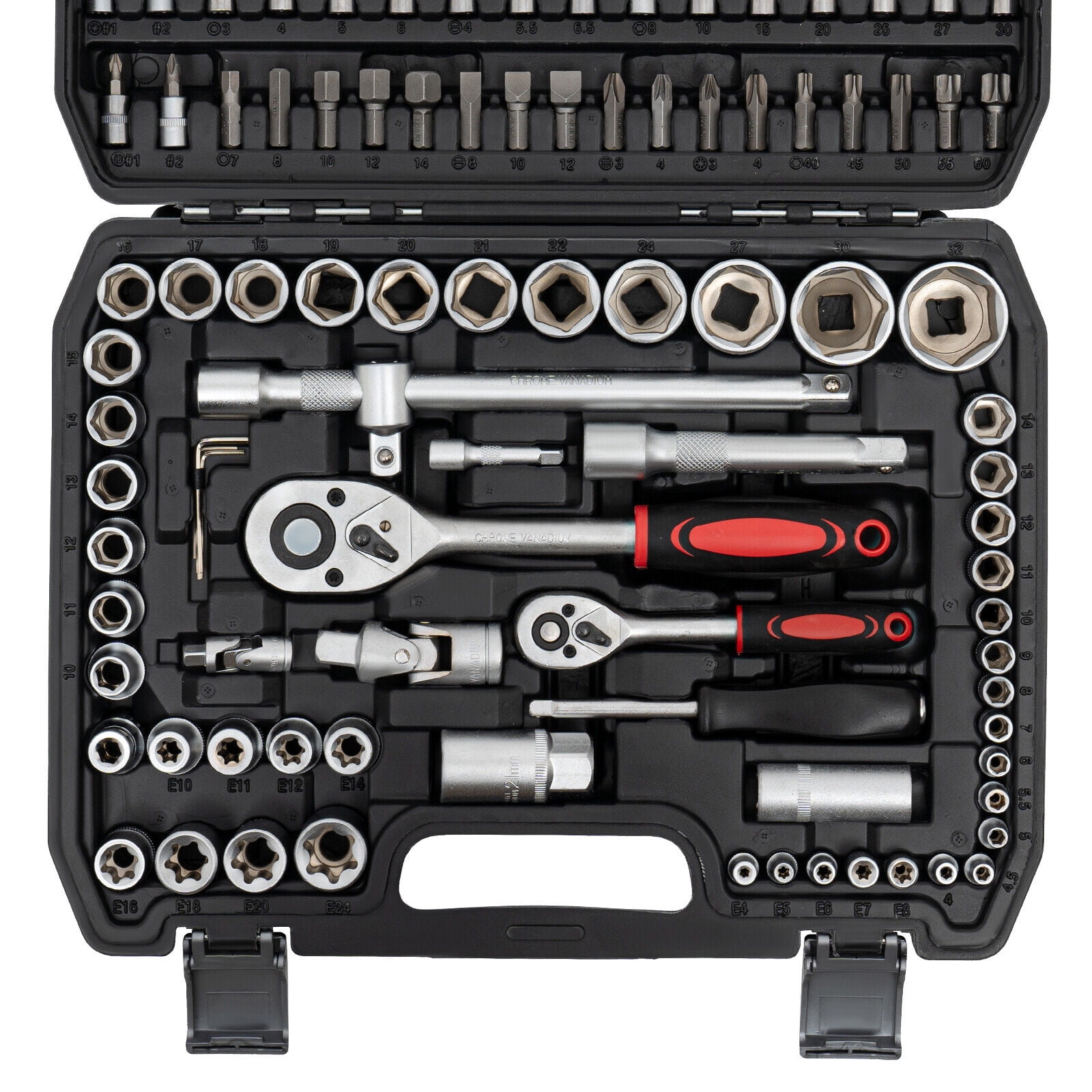108Piece Socket Wrench And Metric 1/4 And 1/2 Drive Socket Set, Extension Bars, Sockets,Quick Release Reversible Ratchet Wrench , Fit For Diy Car Motorcycle Repair,Plastic Toolbox Storage