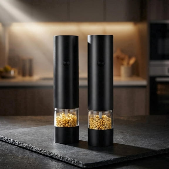Electric Grinder Set for Salt and Pepper, Rechargeable & Adjustable Coarseness, Large Hopper Design, 2-Pack Black Kitchen Gift