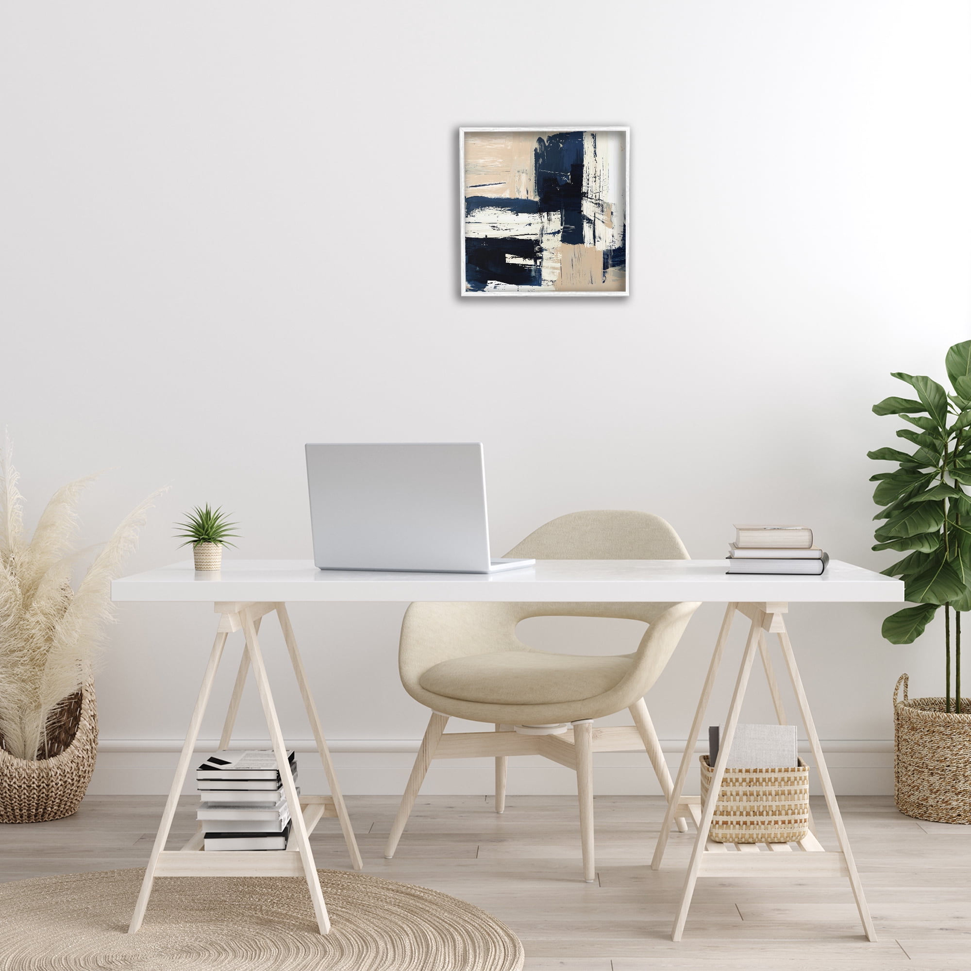 Stupell Industries Expressive Blue Tan Shapes Abstract Painting White Framed Art Print Wall Art, 17 x 17