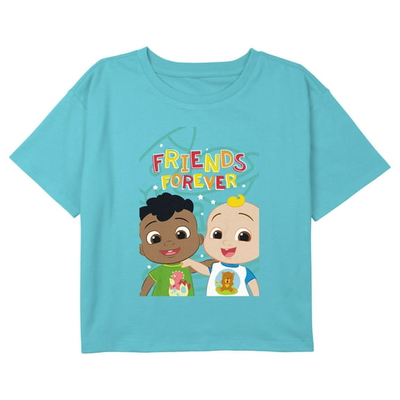 Girl's CoComelon Friends Forever JJ and Cody Graphic Cropped T-Shirt Blue Small
