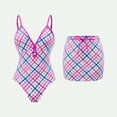thumbnail image 2 of Womens One-Piece Swimsuit with Cover up Skirt Retro Plaid Bathing Suit Summer Beach Swimwear Sets (XL, Purple), 2 of 7