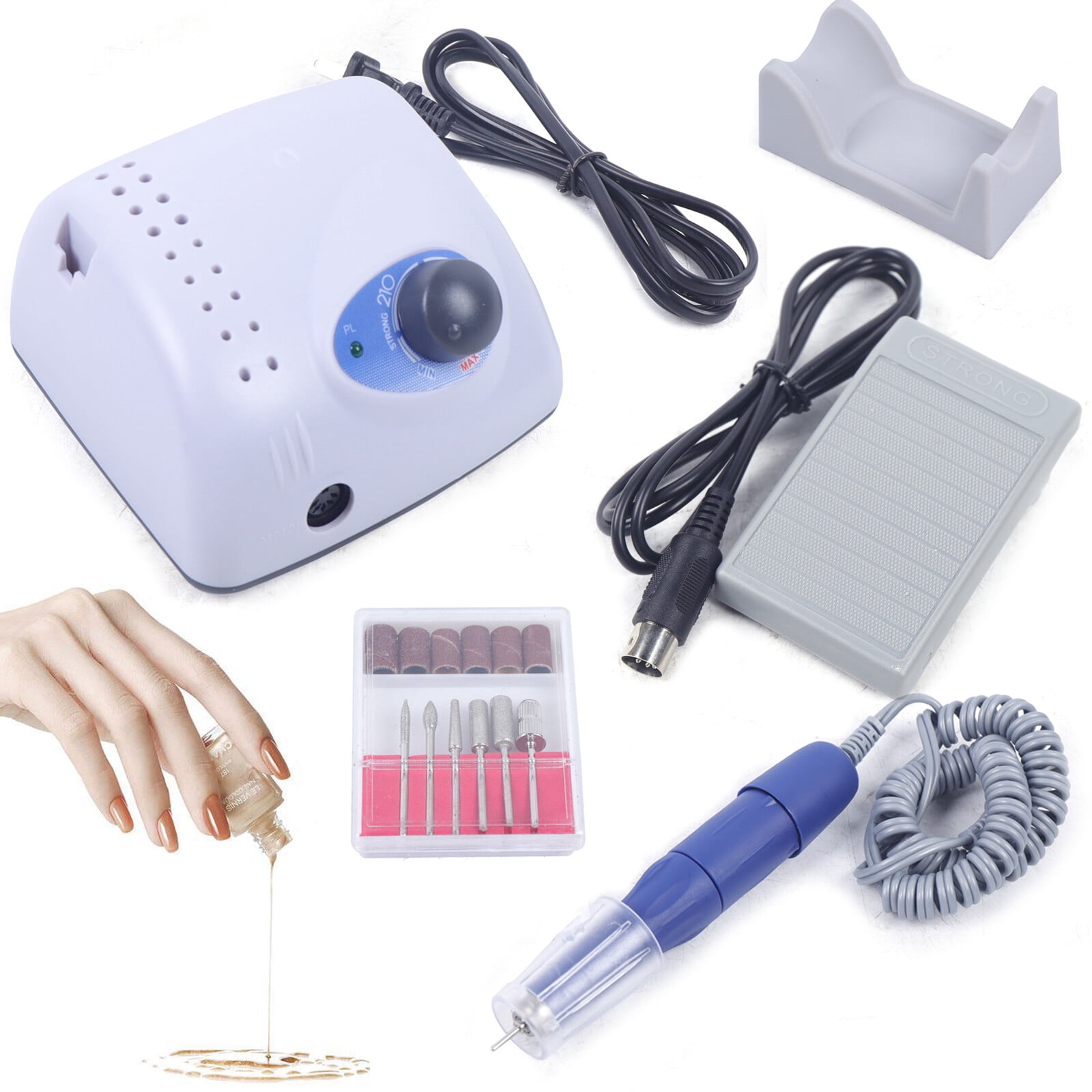 110V White&Blue Electric Nail Drill Machine 13.5*12*8.5cm Manicure Drill Machine for Carving Milling Grinding