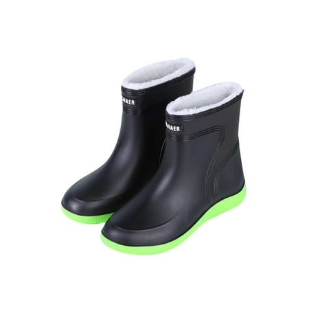 

Rotosw Womens Rain Boots Comfort Round Toe Garden Shoes Working Casual Waterproof Work Shoe Green (Men Fixed Plush Lining) 7