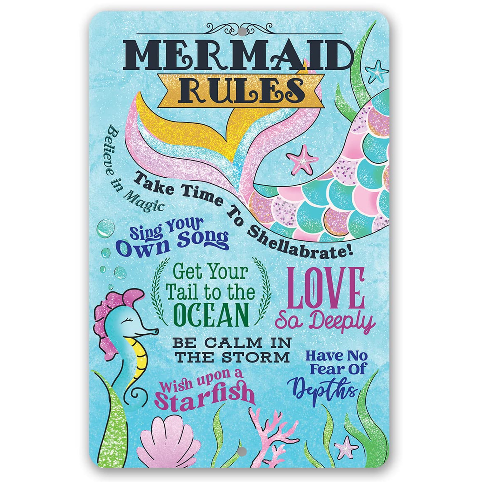 Metal Sign - Mermaid Rules - Durable Metal Sign - Use Indoor/Outdoor - Makes a Great Beach House Decor and Gift Under $25 (12" x 18")