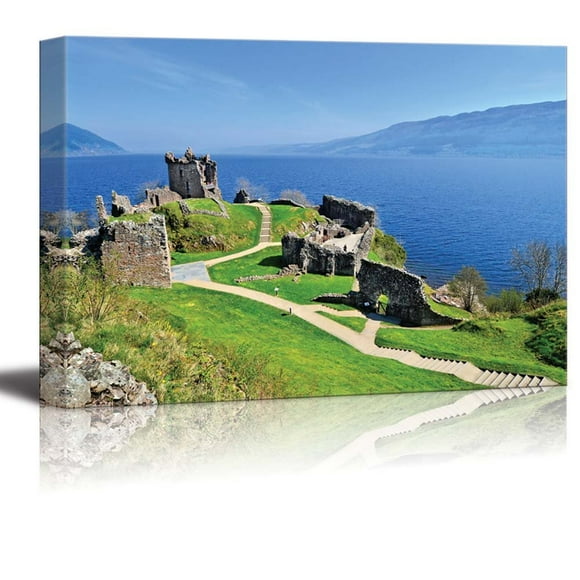 Paysage Magnifique de Ruines du Château d'Urquhart le Long du Loch Ness Scotland - Art sur Toile - 16 Pouces x 24 Pouces