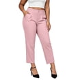 thumbnail image 2 of Cagogo Women Plus Size High Waisted Capri Pants with Pockets Solid Straight Leg Cropped Trousers Elegant Office Casual Summer Lounge Pants, Pink 3XL, 2 of 8