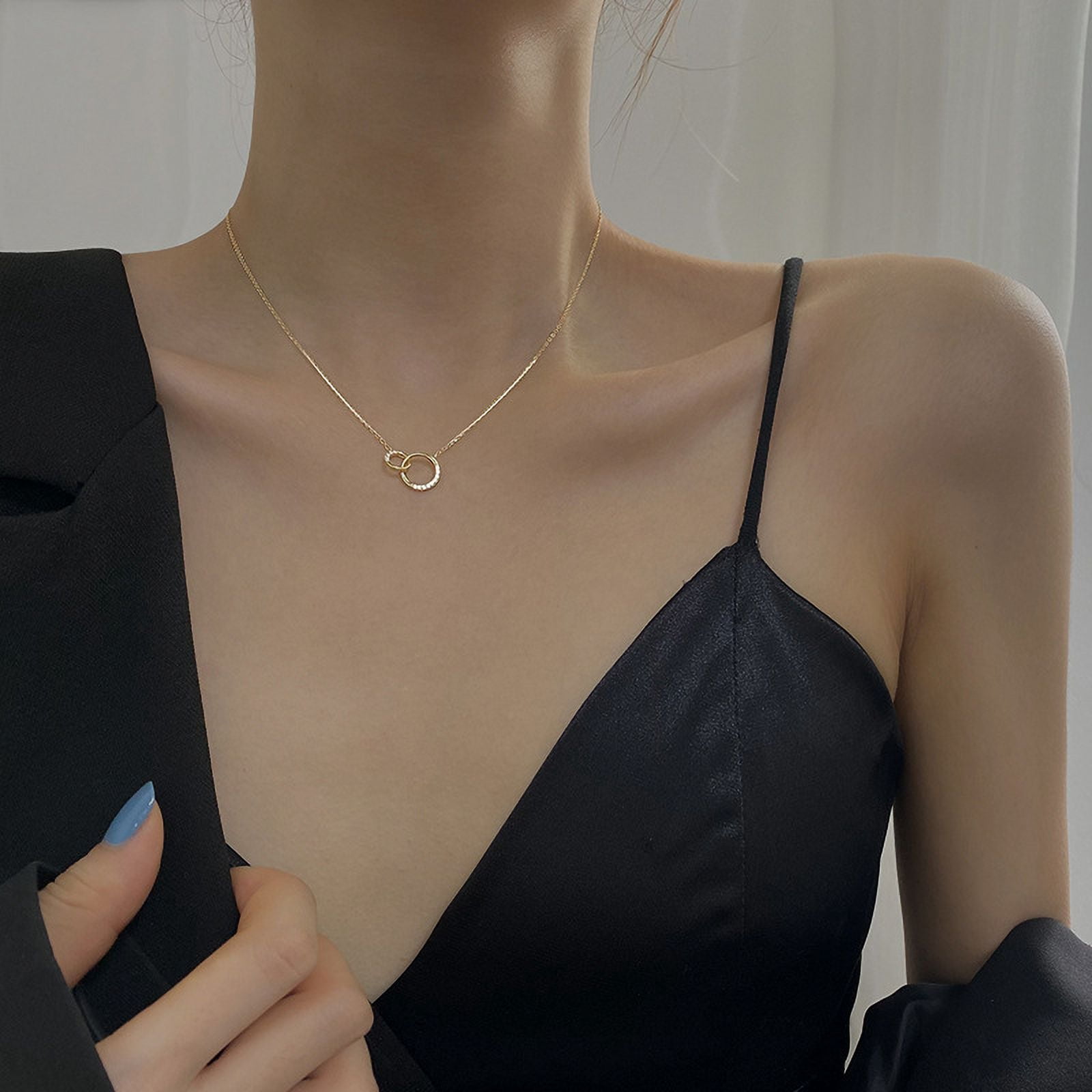 14k Gold Necklace for Women - Gold Filled Sterling Silver Chain - Double Hoop Circle Gold Chain for Women