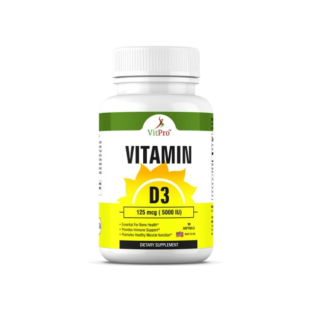 VitPro Vitamin D3 5000iu (125 mcg) for Healthy Muscle Function, Bone ...