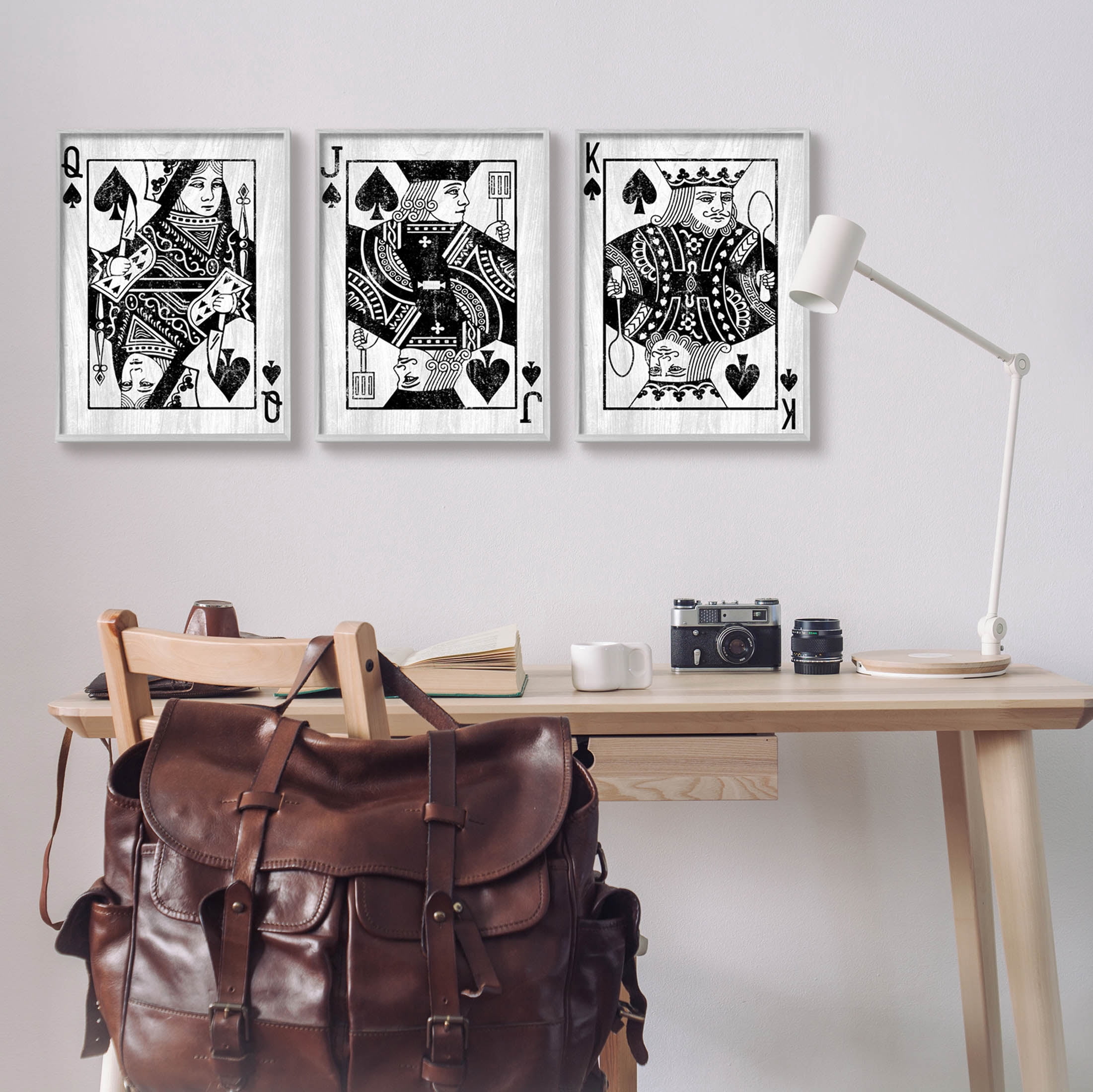 Stupell Industries Queen Jack King Spade Cards Graphic Art Gray Framed Art Print Wall Art, Set of 3, Design by Lil' Rue