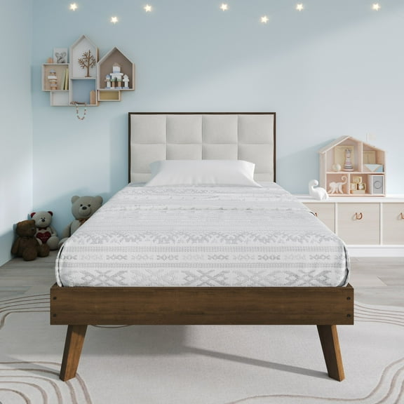 Castle Place Modern Wooden Twin Platform Bed, Walnut