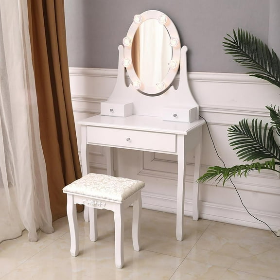 LED Makeup Vanity Dressing Table Bedroom With Lighted Led Mirror With Stool Set