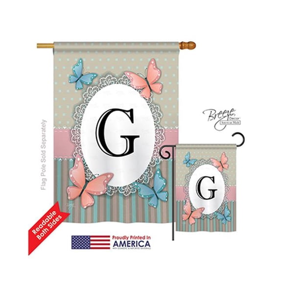 Breeze Decor 30137 Butterflies G Monogram 2-Sided Vertical Impression House Flag - 28 x 40 in.