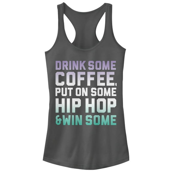 Junior's CHIN UP Coffee and Hip Hop Racerback Tank Top Charcoal Medium