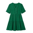 thumbnail image 3 of Plus Size Maxi Dresses for Womens 2026 Summer Fashion Solid Color Sleeve Maxi Skirt Short-Sleeved Round Neck Short Dress With Thigh Length Hem, 3 of 5