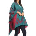 thumbnail image 6 of Sakkas Lupe Womens Reversible Poncho Wrap Cape Shawl Sweater Coat Cardigan Pattern - RoseRedBlue - One Size Regular, 6 of 7